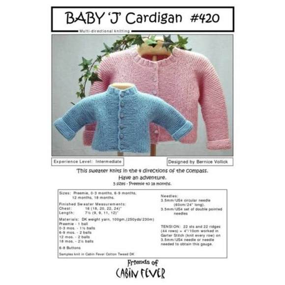 New Bernice Vollick Cabin Fever 420 Baby J Cardigan Sweater Knitting Pattern - Picture 2 of 2